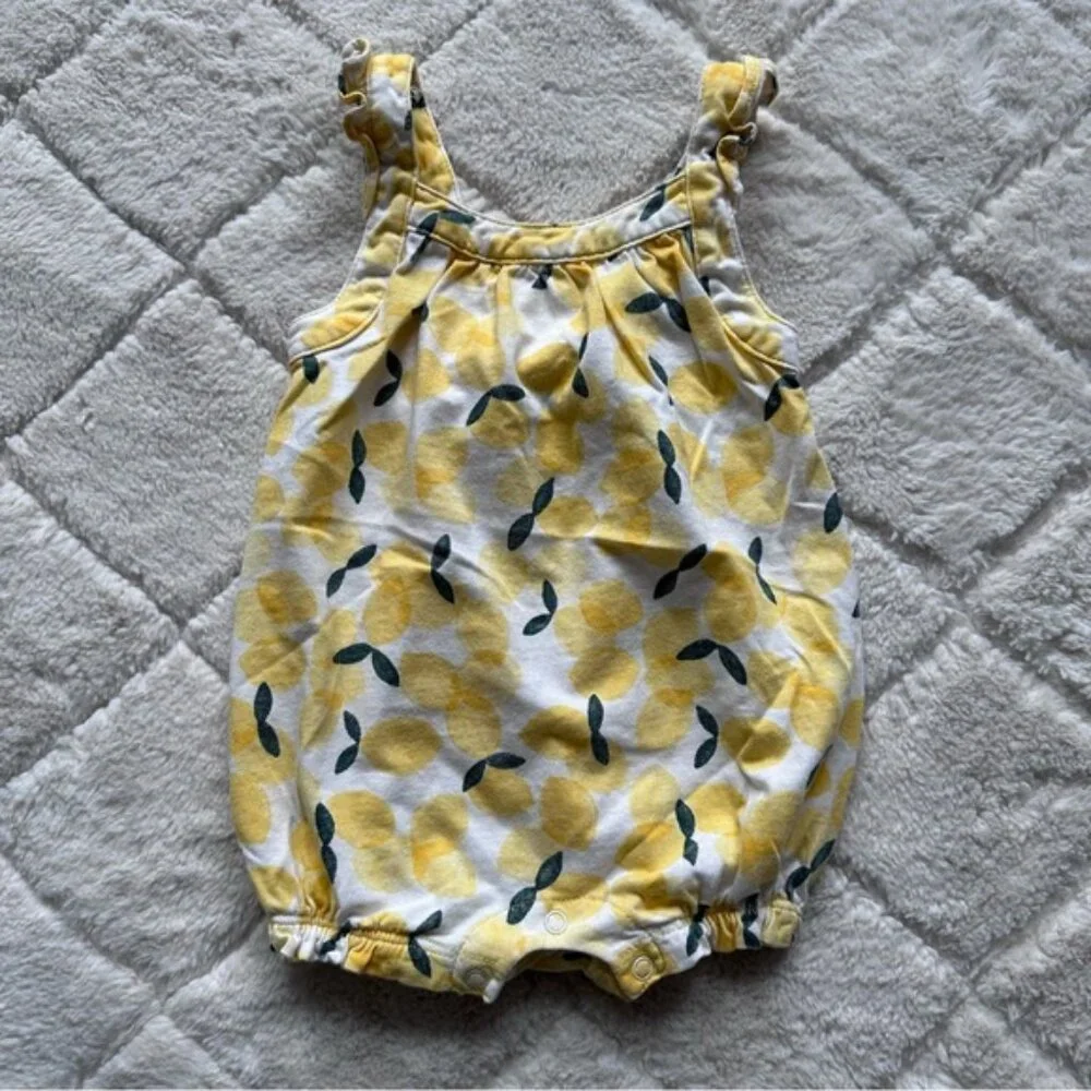 Tea Collection | White & Yellow Italy Piccoli Limoni Romper | Size 3/6 Months